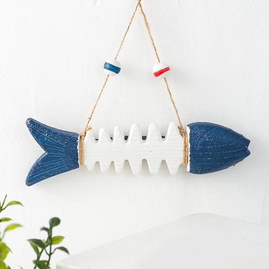7 Inch Fish Skeleton Welcome Sign Mediterranean Beach Themed Wooden Fishbone Wall Art Vintage Hanging Fish Ornament for Home Bathroom Office Decor