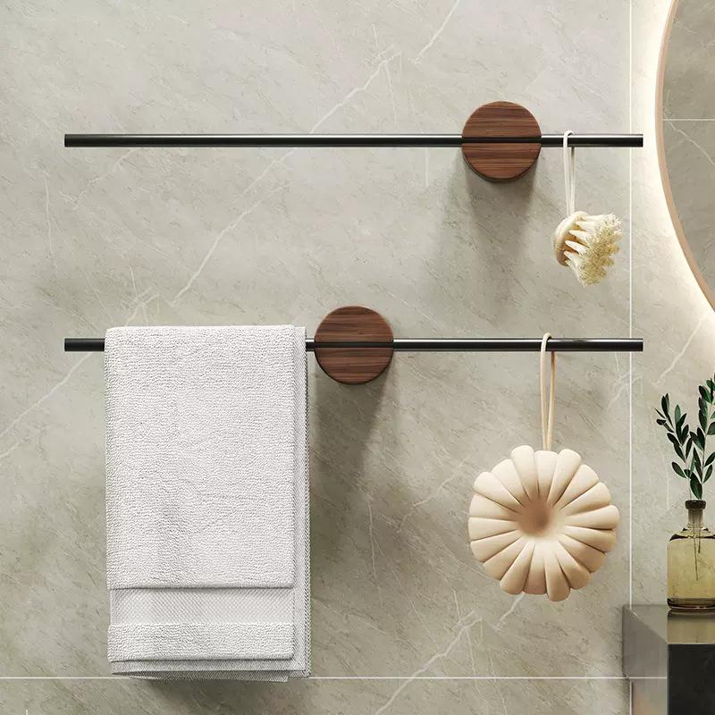 Walnut Towel Rack Perforation-free Bathroom Bar Hanging Bathroom Towel Rack Hanging Rod Single Rod Storage Rack Hand Towel Bar