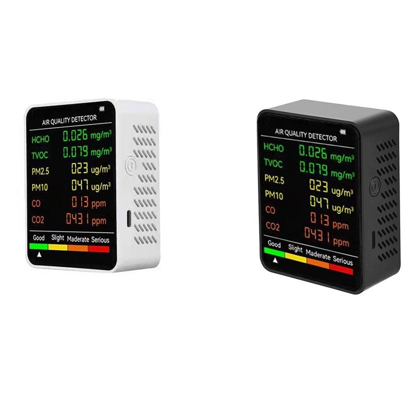 6-in-1 PM2.5 PM10 HCHO TVOC CO CO2 Luftqualitätsdetektor CO CO2 Formaldehyd-Monitor Haus-Büro Luftqualitätsprüfer