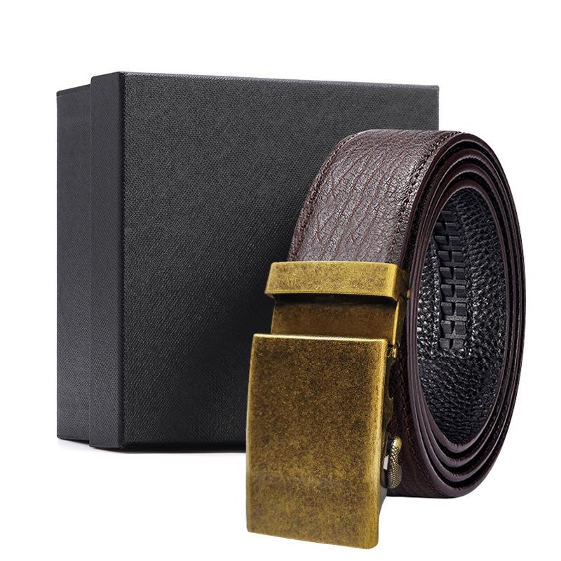 Men'S Belt Men'S Automatic Buckle Cowhide First Layer Brown Genuine Leather Men'S Belt Gift Box Holiday Gift Set