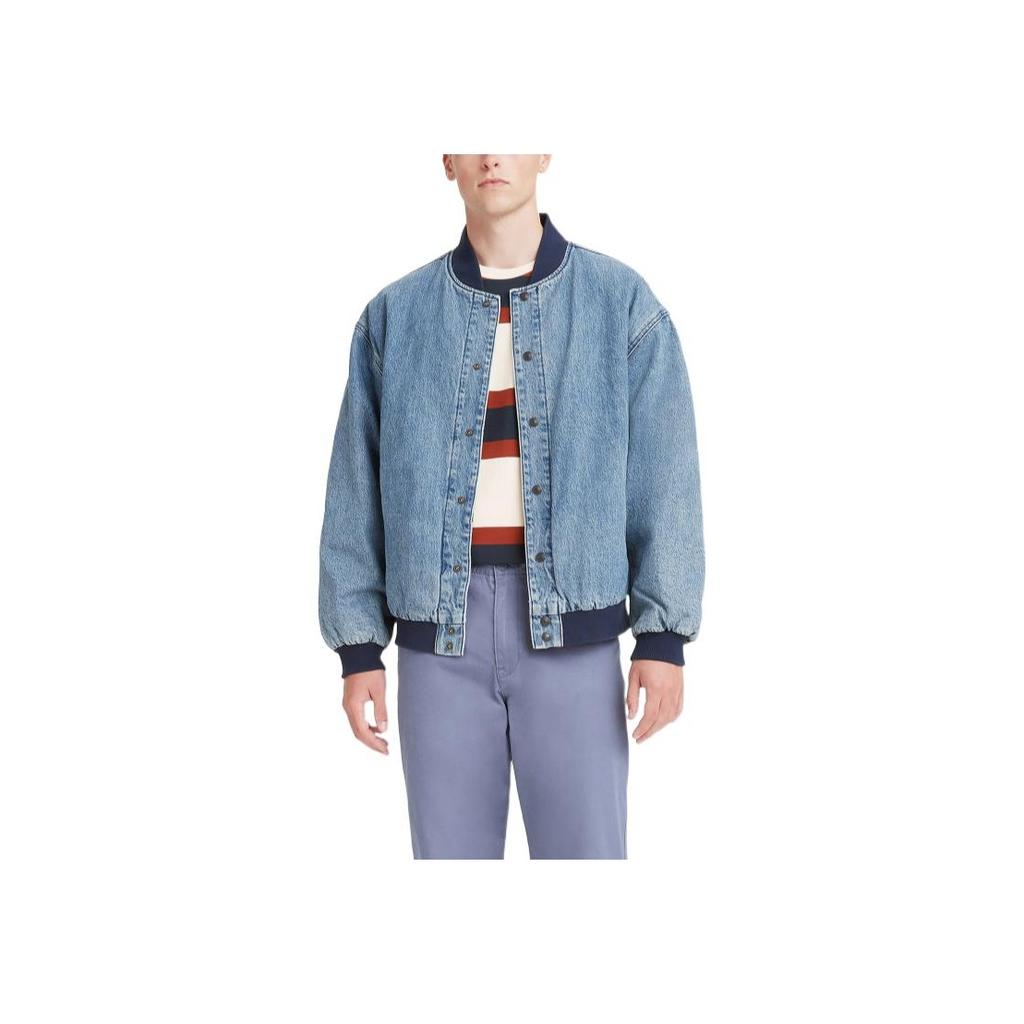 Levis FW22 Casual Crew Neck Single Button Baseball Jacket Men Jackets Blue A1943-0000