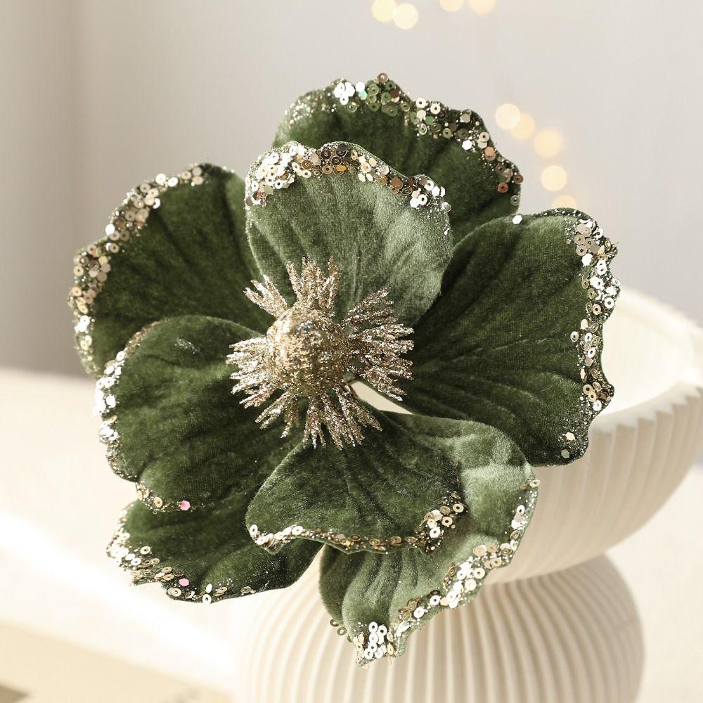 15cm Artificial Poinsettia Glitter Flower Flannel Sequin Fake Christmas Flowers Photography Props 3D Simulation Magnolia