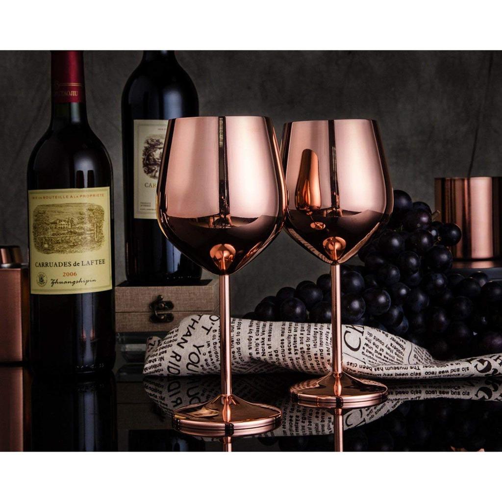 Glasses, Shatter Proof Copper Coated Unbreakable Wine Glass Goblets,Premium Gift for Men and Women, Party Supplies - 350 Ml Set of 2 Pcs