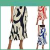 High Waist Summer Patterned Womens Printed Aline Pleated Casual Long Skirt