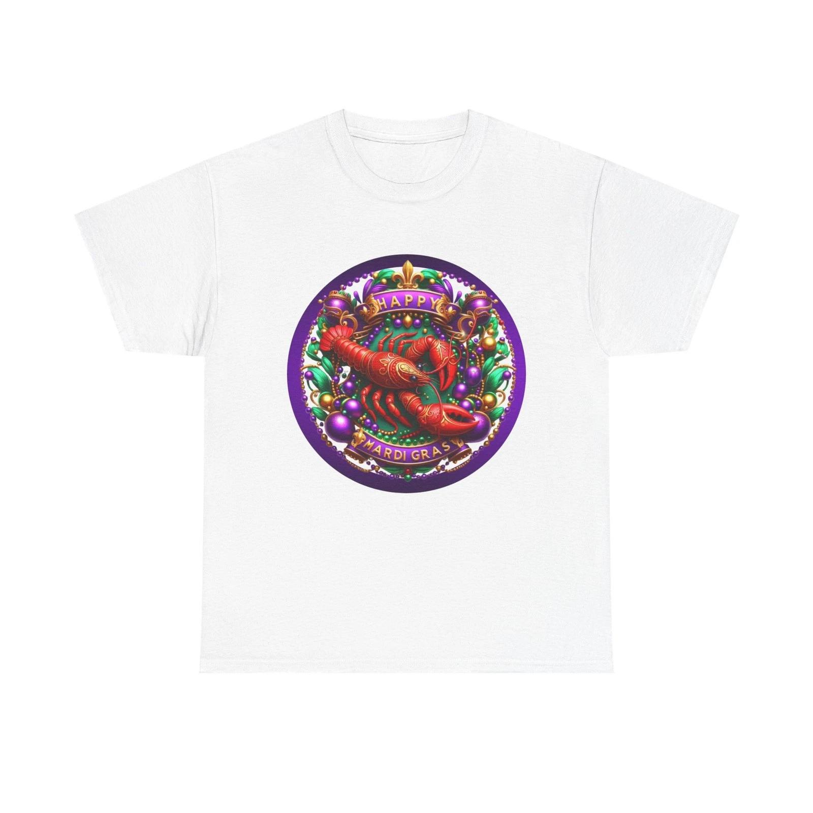 

Happy Mardi Gras Crawfish T-Shirt | Colorful Carnival Seafood Design XL