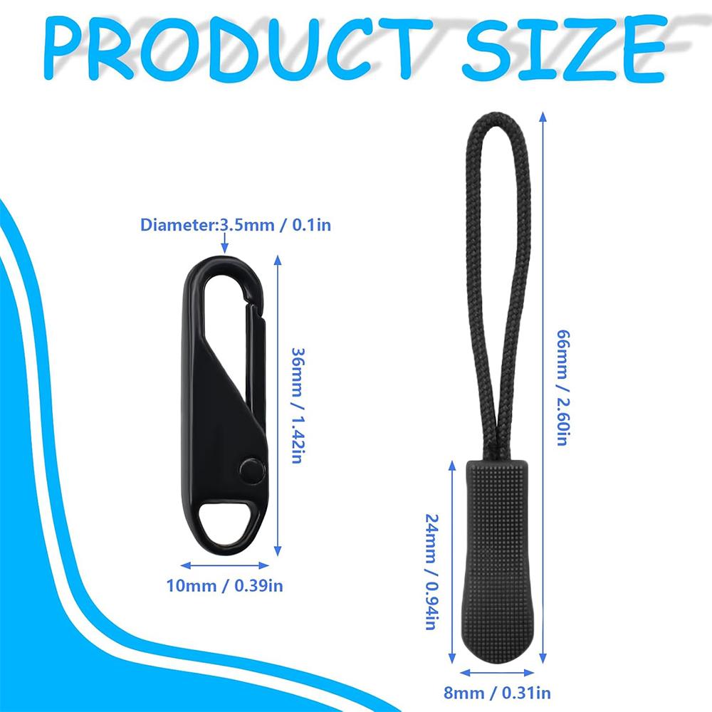 Universal Zipper Pulls with Cord Quick Instant Zipper Repair Kit Metal Zipper Sliders Replacement Bags Clothes Extend Puller