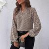 Womens Floral Print Pleated Collar Lantern Sleeve French Chic Blouse Elegant Office Shirt