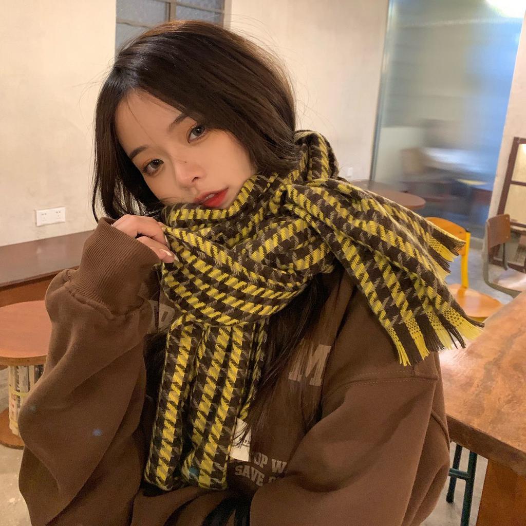 New Houndstooth Plaid Scarf for Women In Winter Versatile Korean Style High End Warm Scarf Student Ins Style Scarf
