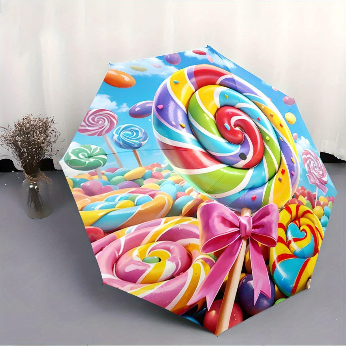 

Folding umbrella Colorful lollipops in a vibrant candy field Creative portable folding umbrella, suitable holiday gifts. Iron&8K