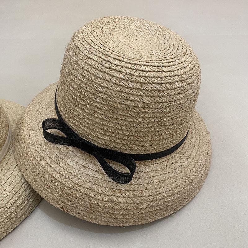 Dale Lafite Straw Hat Hepburn Wind Summer Breathable Natural Color Bow Straw Hat