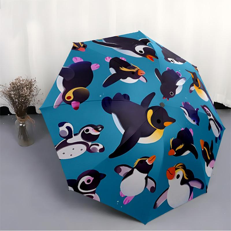 1pc Penguin Party Automatic Folding Umbrella Portable Collapsible Design, 8-Rib Iron Frame, Durable Fabric, All-Season Casual Outdoor 176