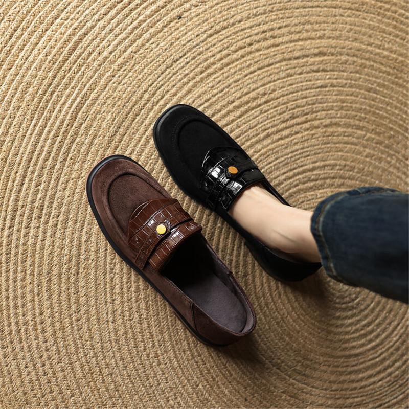 Fashion New Autumn Winter Sheep Suede Women Pumps Shoes for Women French Round Toe Low Heel Loafers Zapatos Mujer Chunky Heels Ladies