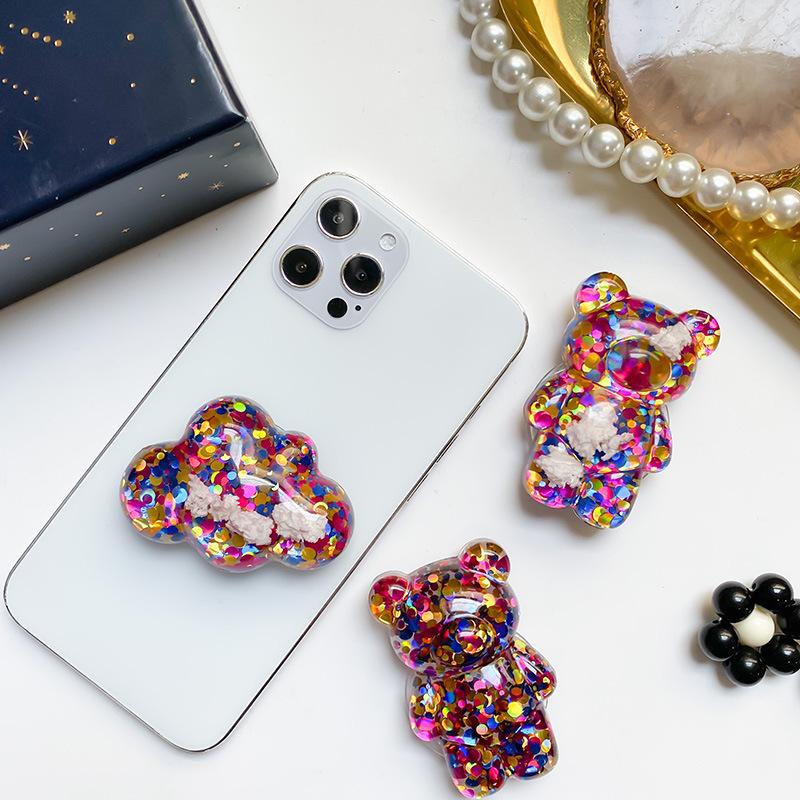 Colorful Sequined Cloud Bear Airbag Bracket Lazy Desktop Air Cushion Support Back Sticker Ring Buckle Retractable Niche