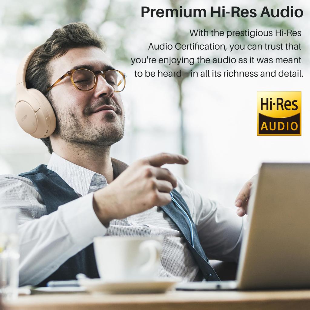 TOZO HT2 Wireless Audio 40mm Dynamic Bluetooth AUX Wired Noise Cancelling Headphones with Up To 38dB Noise Up To 60 Hours of Continuous App Custom EQ