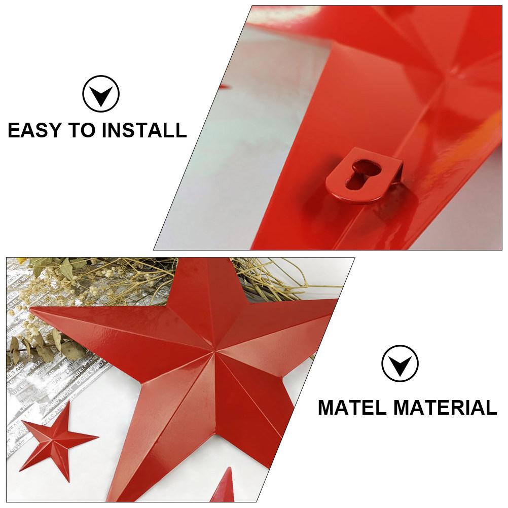 Large Red Iron Five-Pointed Star Wall Decor Inspirational Metal Star Hanging Ornament for Bedroom Living Room Office Garden