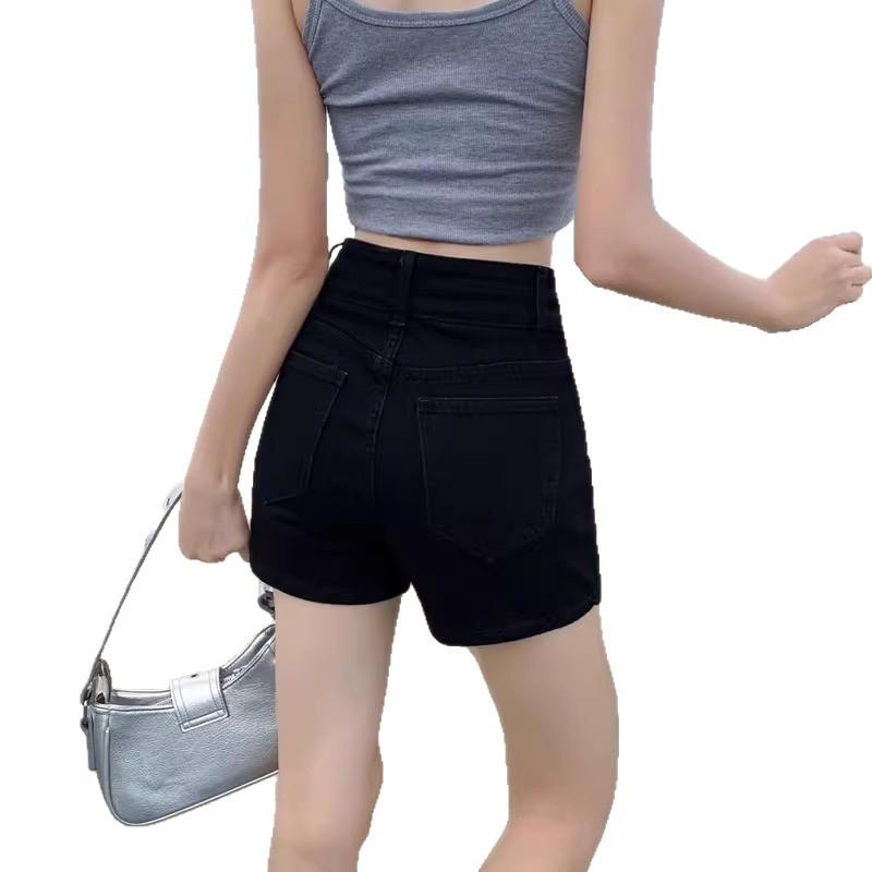 Women's Plus Size High Waist Black Denim Shorts - Spicy Girl A-line Summer Design