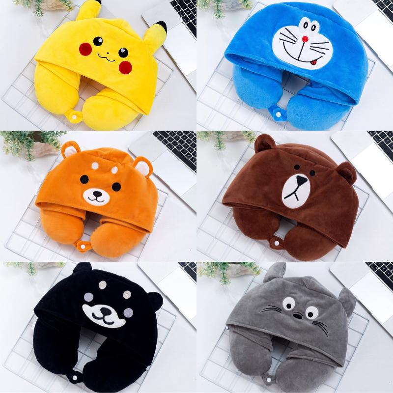 U Shaped Cartoon Neck Pillow Hooded Memory Foam Embroidery Multicolor Girls Gift