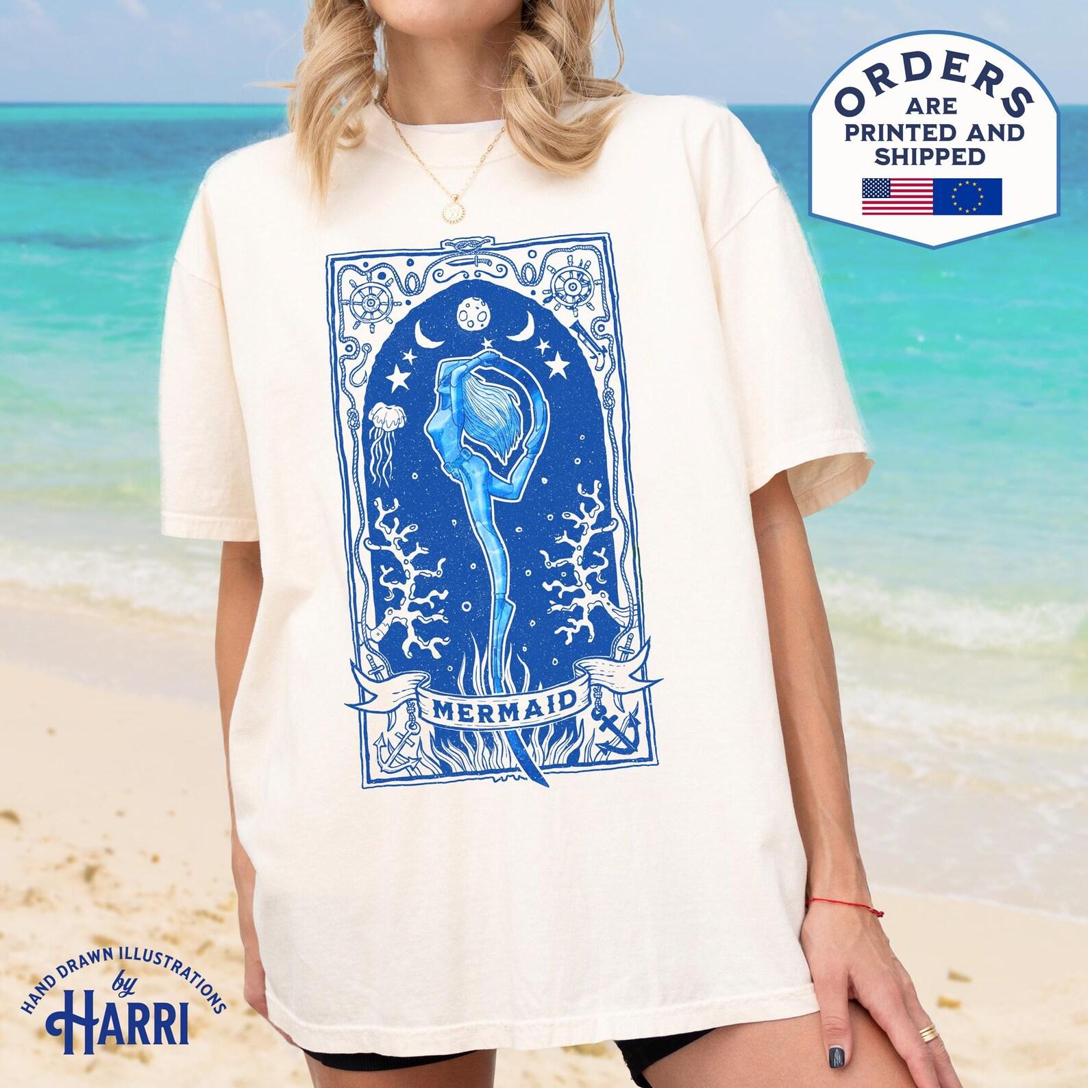 Mermaid Tarot Card T-Shirt: Siren Beachy Witchy Tee 4XL
