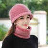 Middle-aged elderly scarf hat winter knitted wool hat female mother cold-proof rabbit fur hat grandmother old lady knitted