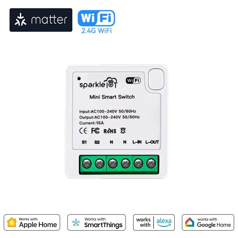 Matter Smart Switch 16A Mini WiFi Relay Module DIY Wireless Light Switch Home Automation Works with Homekit Alexa Google Home