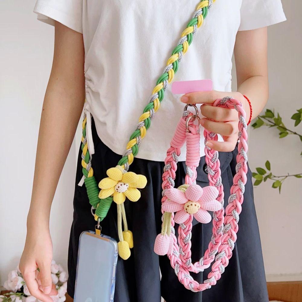 Detachable Flowers Phone Lanyard Phone Charm Crossbody Lanyard Cell Phone Strap Hanging Ornament