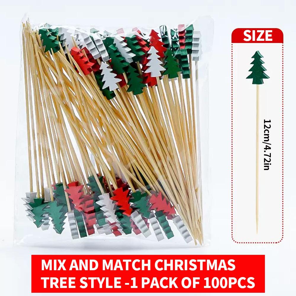 200/100/50 PCS fruit toothpick bamboo stick - disposable fruit fork Dim sum sushi cocktail stick - suitable for Christmas, parti