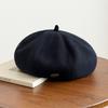 French retro metal standard black beret female big head circumference showing face small literary cloud painter hat autumn and winter versatile
