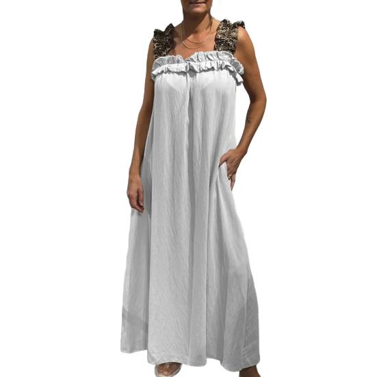 Women's Sleeveless Maxi Dress Ruffle Strap Square Neck Long Dress Casual Boho A-line Dress with Pocket Summer Beach Sundress