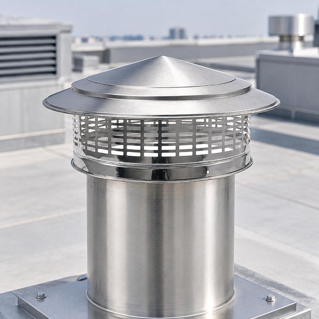 Stainless Steel Ventilation Cap with Conical Rain Hood Brushed Finish Parasol