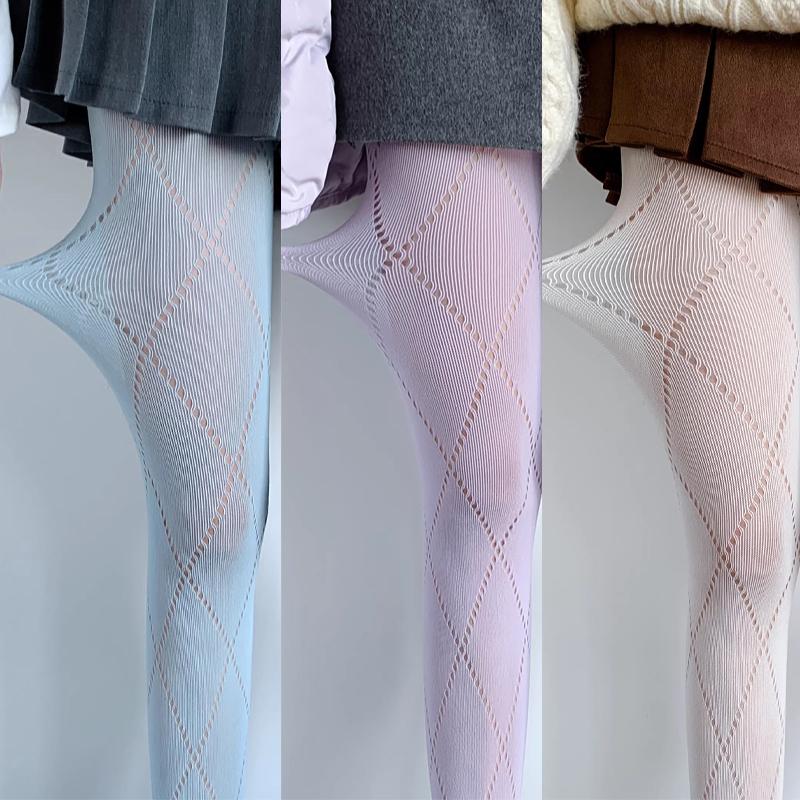 Retro Plaid Mesh Hollowed-Out Fishnet Stocking For Women Sexy Pantyhose Jk Lolita Nylon Tight Colorful Sock Pants Leggings