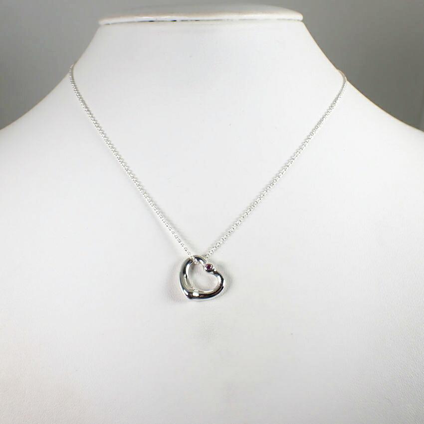 [Pre-owned] TIFFANY 925 Pink Sapphire Open Heart Pendant/Necklace/j60-8