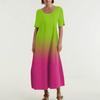 Women's Fashionable And Casual Long Beach Skirt Round Neck Short Sleeved Loose Retro Print Dress