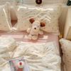 New Bedding Set INS Princess Soft Bed Flat Sheet Set Twin Queen Double Size Cotton Lace Duvet Cover Pillowcase Bed Linen