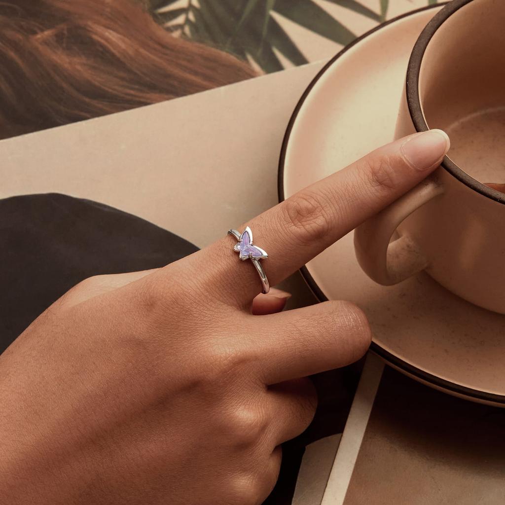 Silver Adjustable Ring with Crystal Butterfly, Silver 925