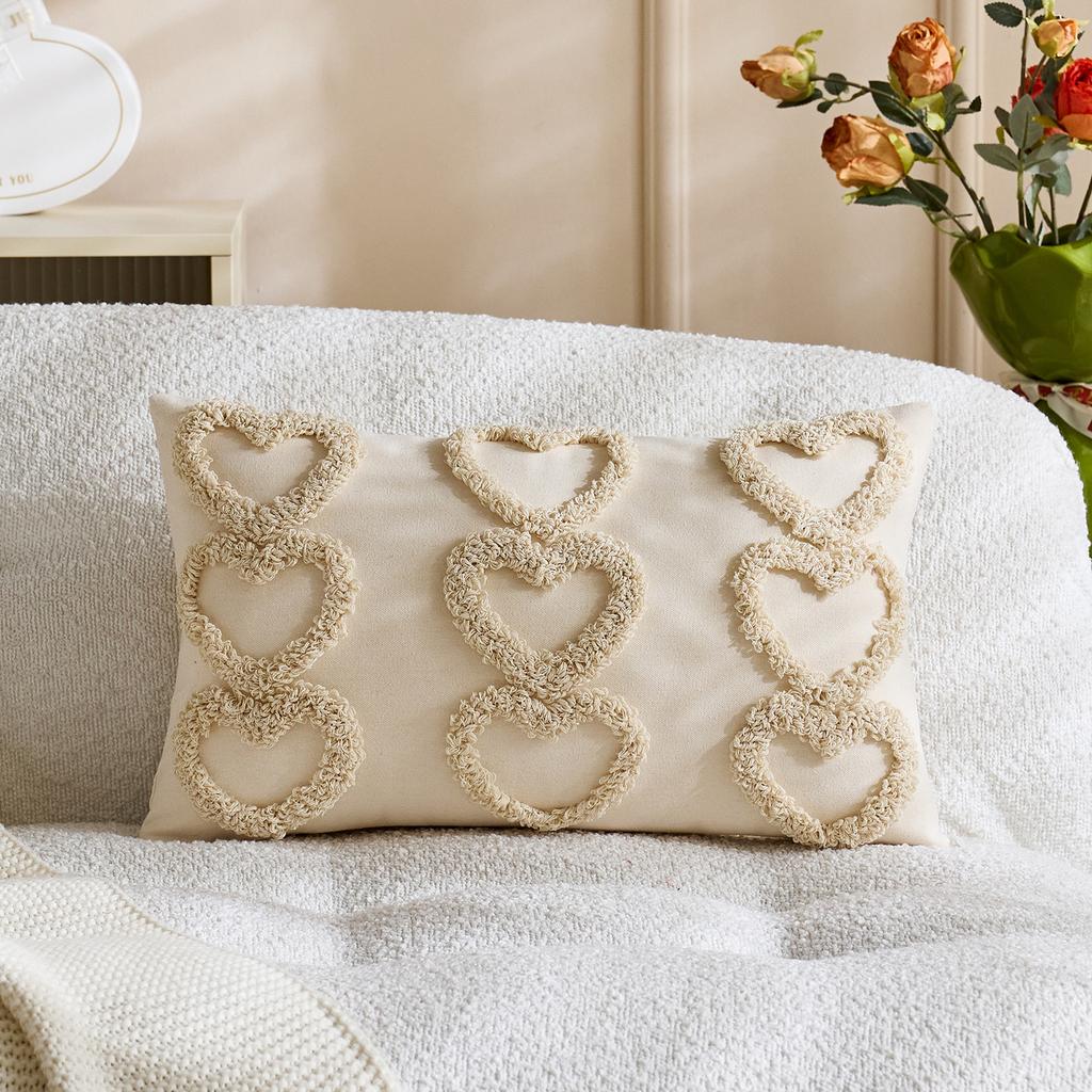 1pc Valentines Lumbar Gift Pillow Case Embroidery Heart Love Throw Cushion Case for Home Bedroom Sofa Couch Wedding Decoration