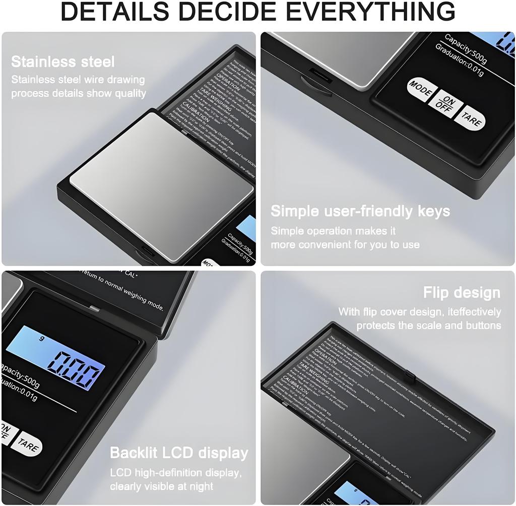 Mini cântar pentru bijuterii Cântar electronic de înaltă precizie Greutate din oțel inoxidabil Gram LCD Lumină de fundal albastră Cântar portabil de buzunar Balanță alimentară de aur