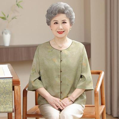 Grandma's Chinese Spring Collection: Guofeng Shirt & Stylish Top Set for Middle-aged and Elderly Women