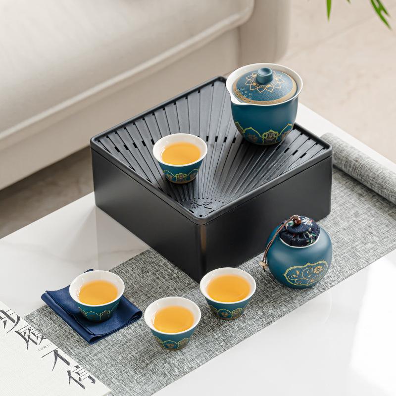 Outdoor Travel Tea Set Portable Business Event Souvenir Ceramic Teapot Anti-scalding Express Cup