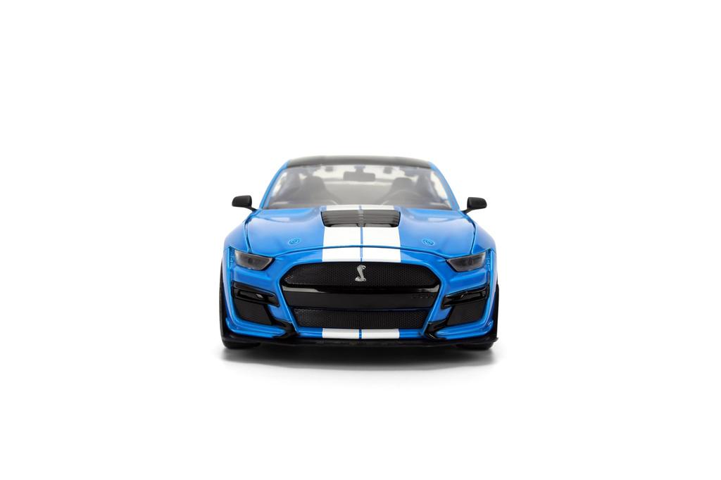 Jada Toys Big Time Muscle 2020 Ford Mustang Shelby GT 500 Diecast Car with Opening Rubber Glossy Blue 124 Doors, Hood, Trunk, Tires,