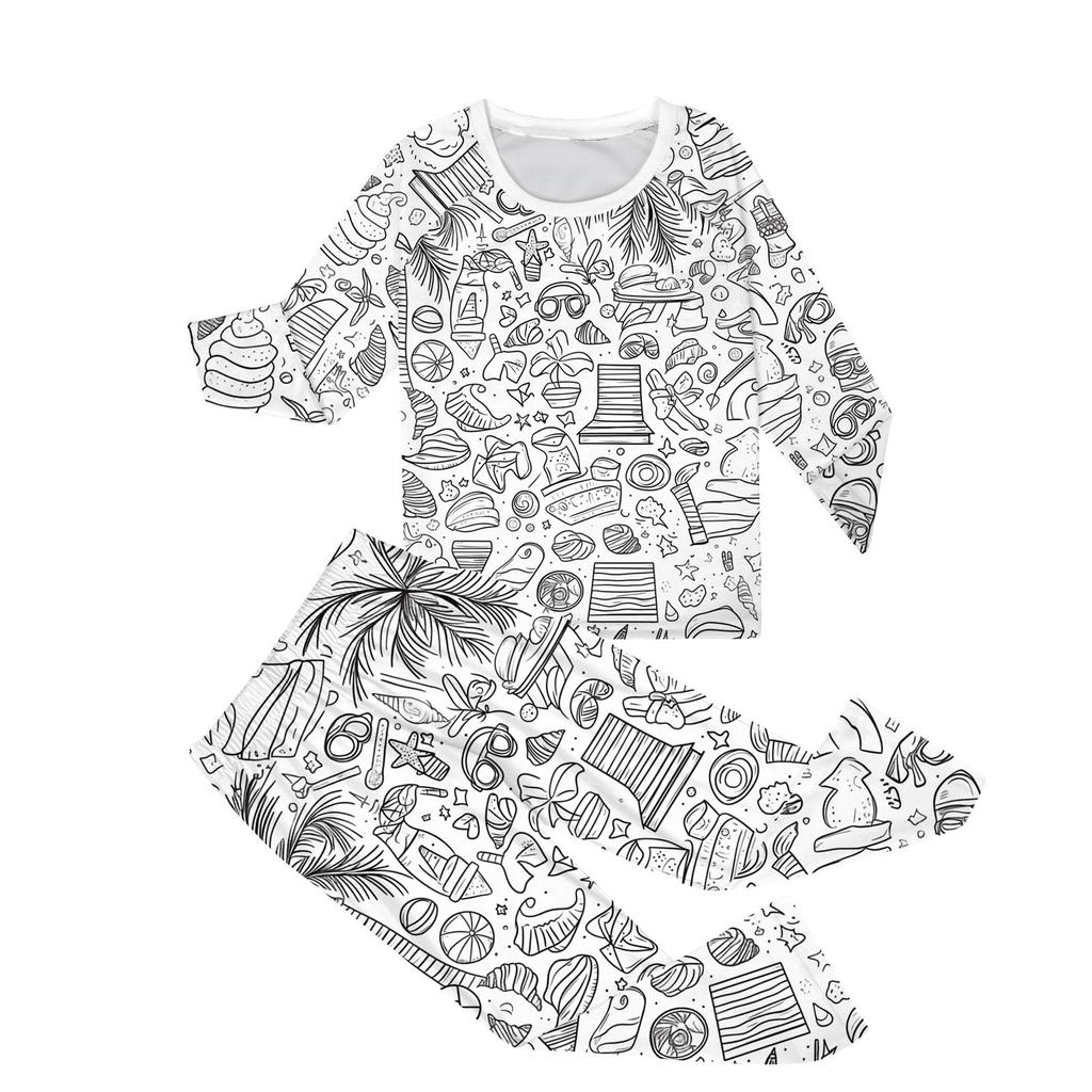 DIY Hand Painted Colorable-Parent-child Outfit - Print Round Neck Parent-child Long Sleeve Long Pants Home Clothes Suit Spring