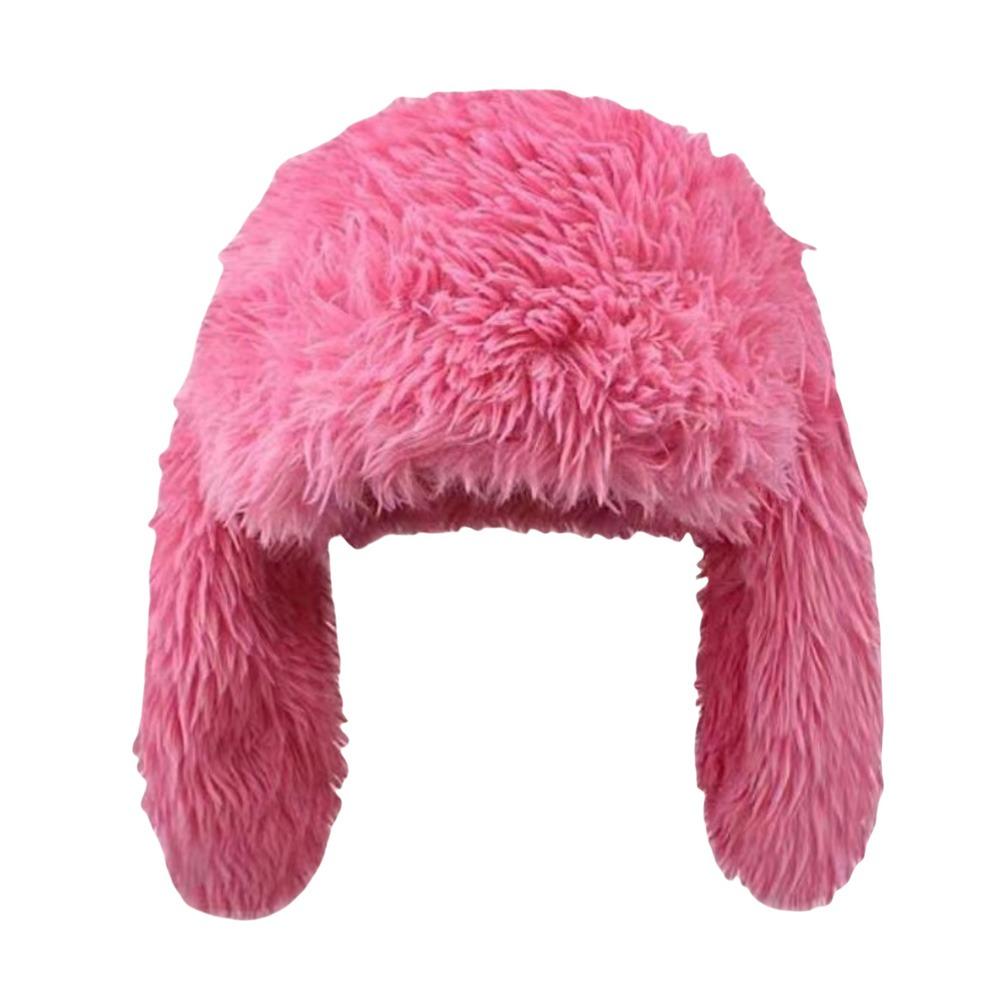 Faux Fur Plush Winter Hat Ear Protection Balaclava Cap Y2k Fashion Rabbit Ear Hat  Halloween Party