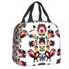 Poland Folk Roosters Lunch Bag Women Cooler Thermal Insulated Polish Floral Print Lunch Box for Children School Food Picnic Bags