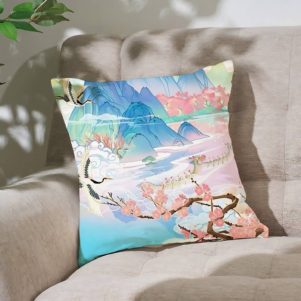 Chinese Landscape Pillow Case Throw Pillow Cover Nordic Vintage Style Cushion Covers Home Living Room Sofa Couch Seat Decor