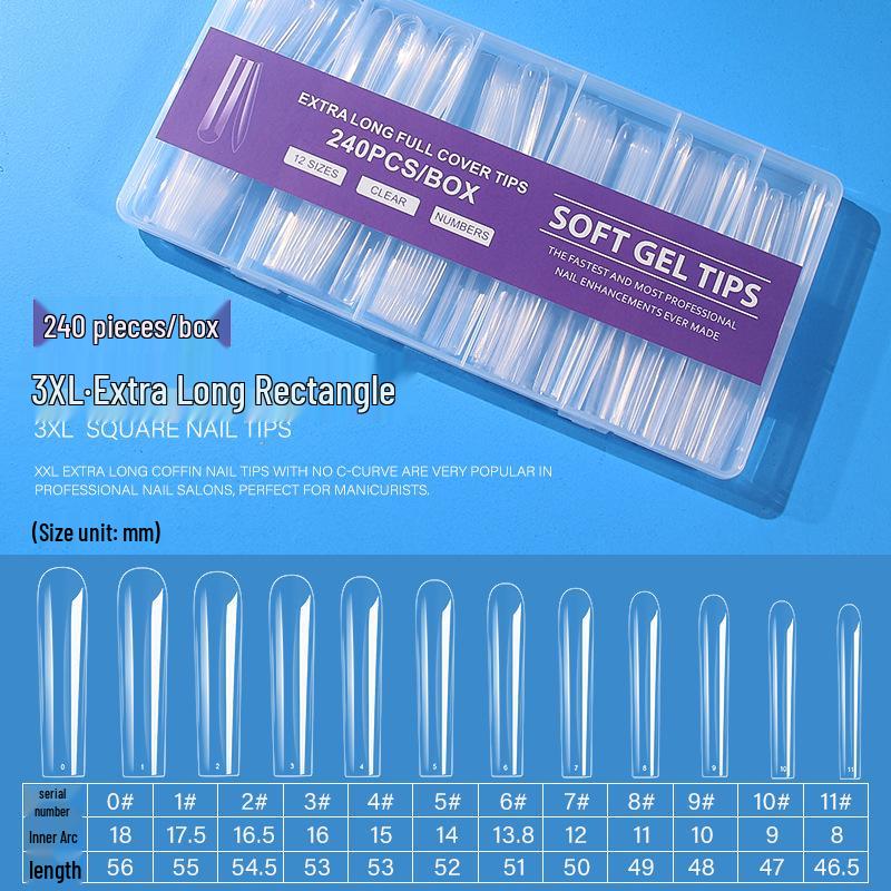 Clear Pointed U-Shaped Nail Tips, 240-Piece Transparent Full Cover Set