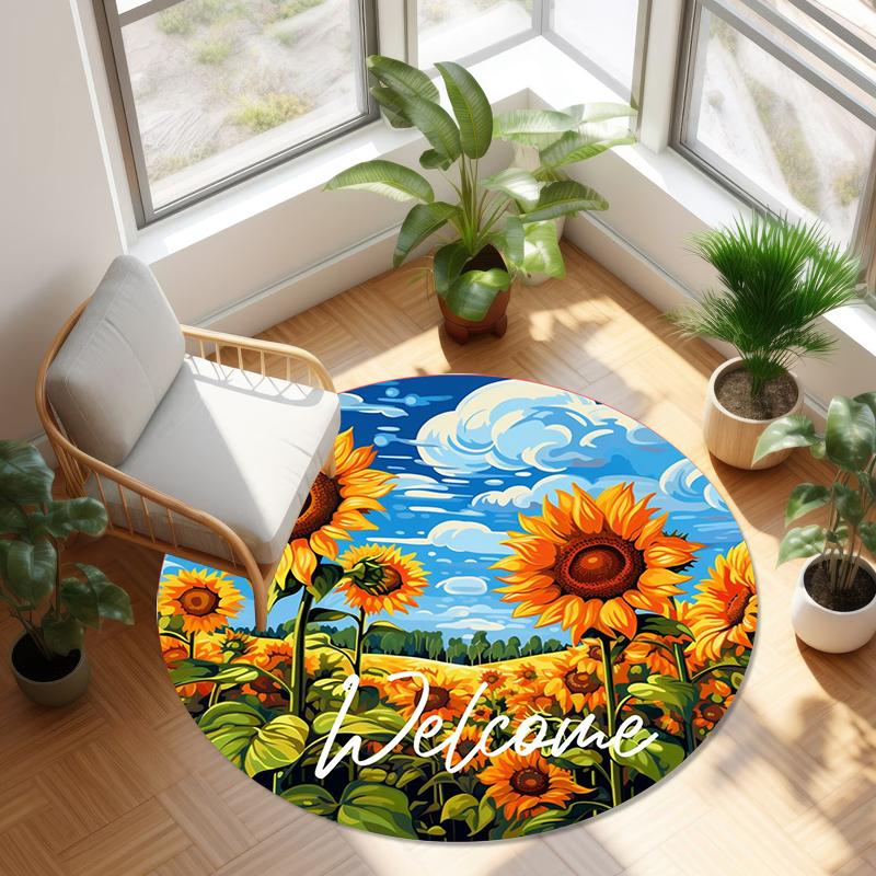 Sunflower Rugs Sofa Table Non-slip Round Carpets Chair Floor Mat Gift Child Play Mat Rug Living Room Bedroom Carpet Home Decor
