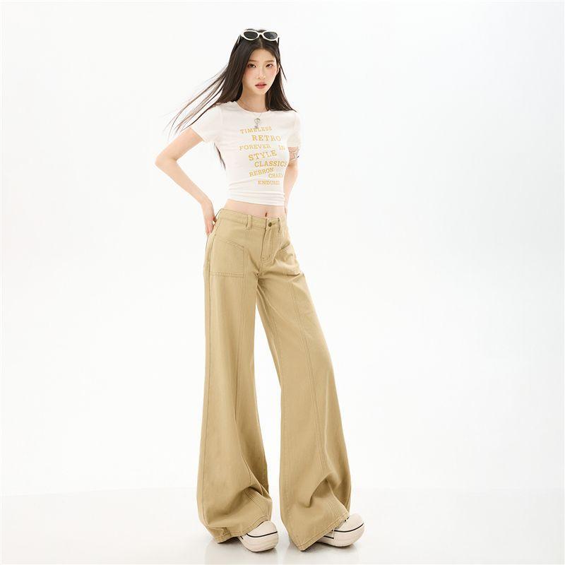 Spring Summer Pure Cotton Casual Soft Non Cling Micro Flare Patchwork Slim Flare Denim Pants For Women Casual Pants Oversize Denim Trousers