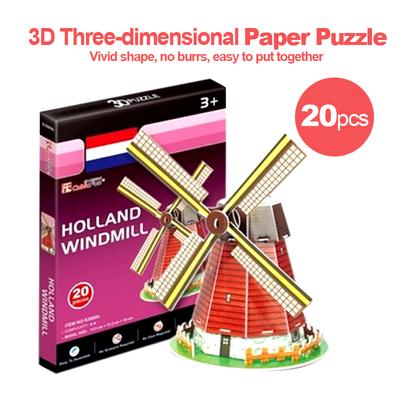 3D puzle holandiešu vējdzirnavas papīra modelis DIY roku darbs radoša puzle dāvana bērniem izglītojoša rotaļlieta karstā mini pasaules būve T3