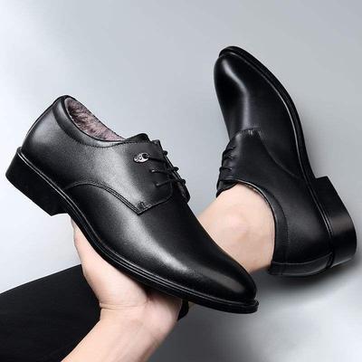 Men's Black Lace-Up Youth British Winter Leather Shoes Fleece New Casual Business Large Size 4748 Men's Shoes