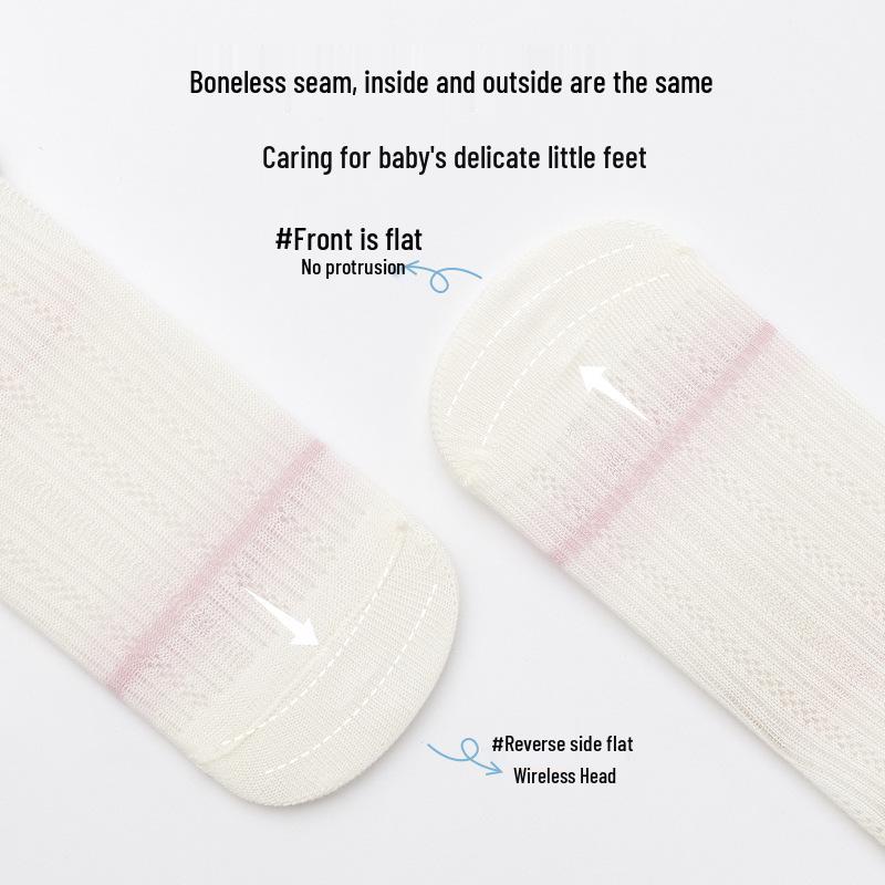 Spring/Summer Cartoon Mesh Pink Baby Socks - Antibacterial, Seamless, Breathable, Thin, Non-Constricting Cotton for Girls