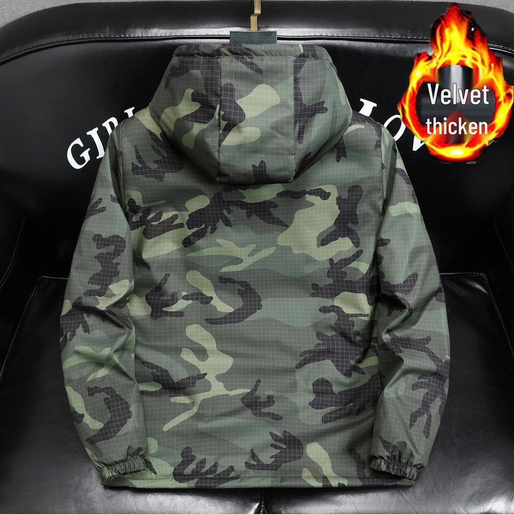 Men's Trendy Camouflage Leopard Print Jacket – Autumn/Winter Velvety Thick Cotton Windbreaker